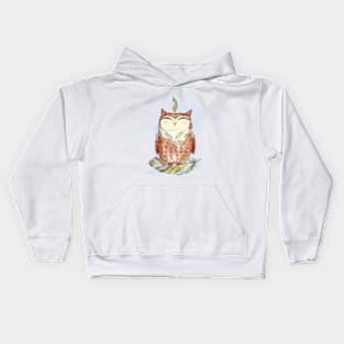 Watercolor cute owl and feathers. Kids Hoodie